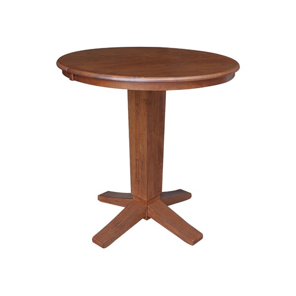 International Concepts 36 in. Solid Wood Round Top Pedestal Table w/12 in. Leaf-36.1 in.High-Dining Height, Distressed Oak K42-36RXT-23B-36 - main